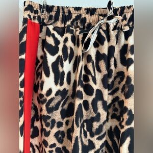 Leopard Print Drawstring Trouser with Red Side Stripe